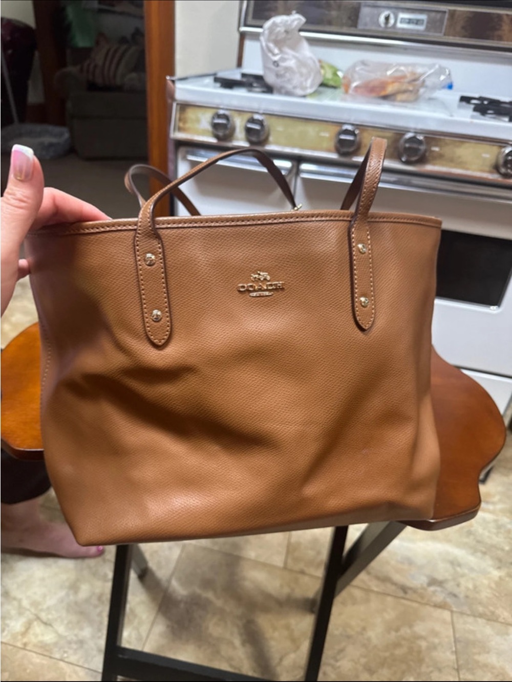 Coach Pebbled Leather Tote in Cognac Brown